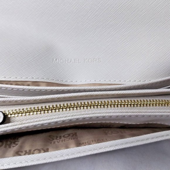 Michael Kors Jet Set Slim Flap Wallet Vanilla Monogram Leather Clutch Purse - Picture 7 of 11